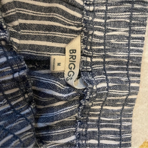 Briggs Lounge Pants Women medium Blue Striped Linen Wide Leg Pockets Pull On M - Picture 2 of 8